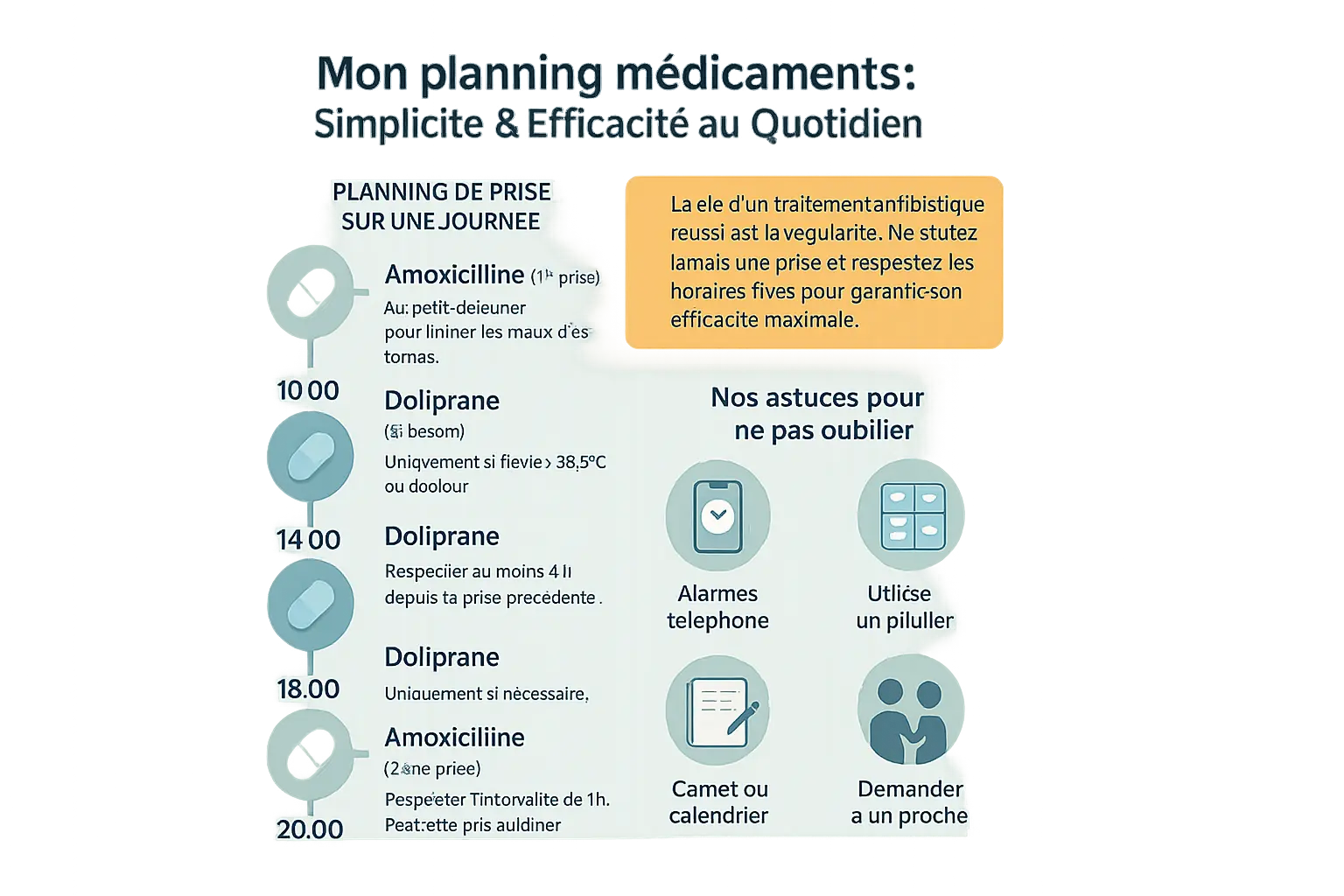 Amoxicilline et Doliprane : peut-on les associer ? 4 Illustration d'un planning de médicaments quotidiens
