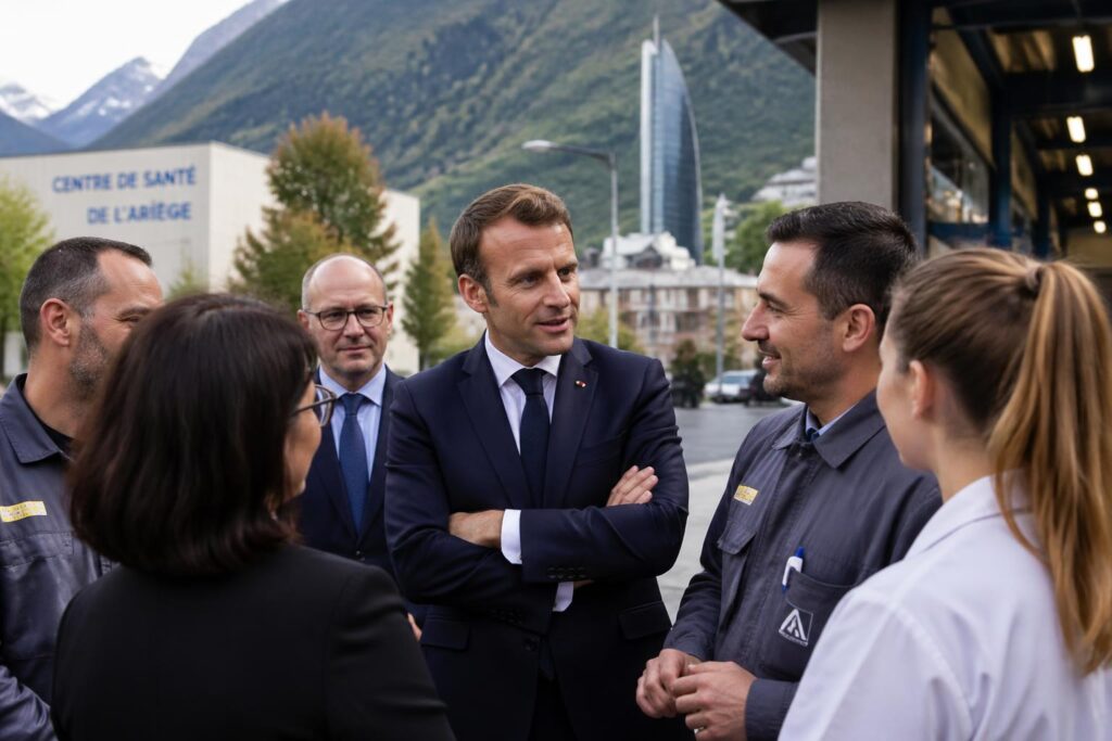 découvrez le déplacement de macron en ariège et en andorre, axé sur la réindustrialisation, le renforcement des services de santé et la défense des droits à l'avortement.