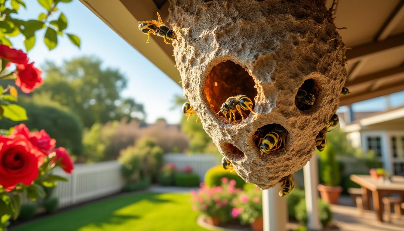 Nid de guĂȘpes : comment les repĂ©rer et sâen dĂ©barrasser efficacement ? 2 dĂ©couvrez comment repĂ©rer un nid de guĂȘpes et les mĂ©thodes efficaces pour s'en dĂ©barrasser en toute sĂ©curitĂ©. conseils pratiques pour protĂ©ger votre maison et votre jardin.