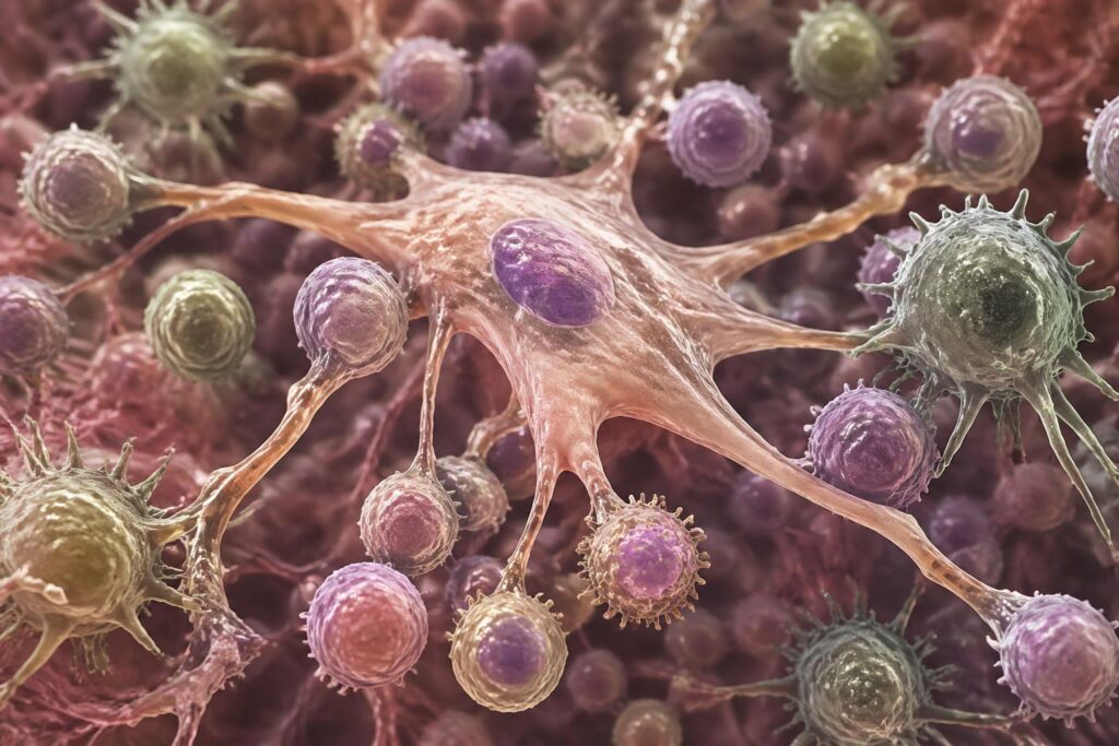 découvrez le rôle essentiel d'un sous-type de fibroblaste en tant que chef d'orchestre des cellules immunitaires dans les ganglions lymphatiques, orchestrant la réponse immunitaire pour maintenir la santé.