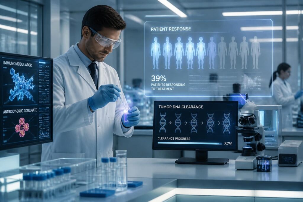 découvrez comment une nouvelle combinaison innovante d’immunomodulateur et d’adc permet d’atteindre une clairance de l’adn tumoral chez 39 % des patients, offrant de nouvelles perspectives en traitement oncologique.