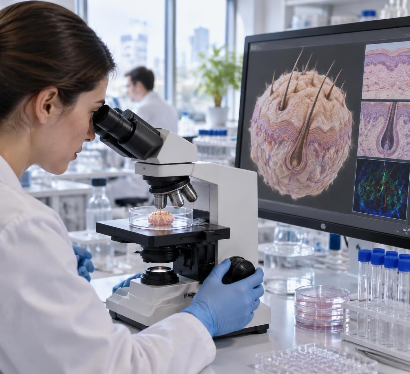 des chercheurs utilisent des mini-peaux cultivées en laboratoire pour observer comment le virus de l’herpès simplex se propage d’une cellule à l’autre.